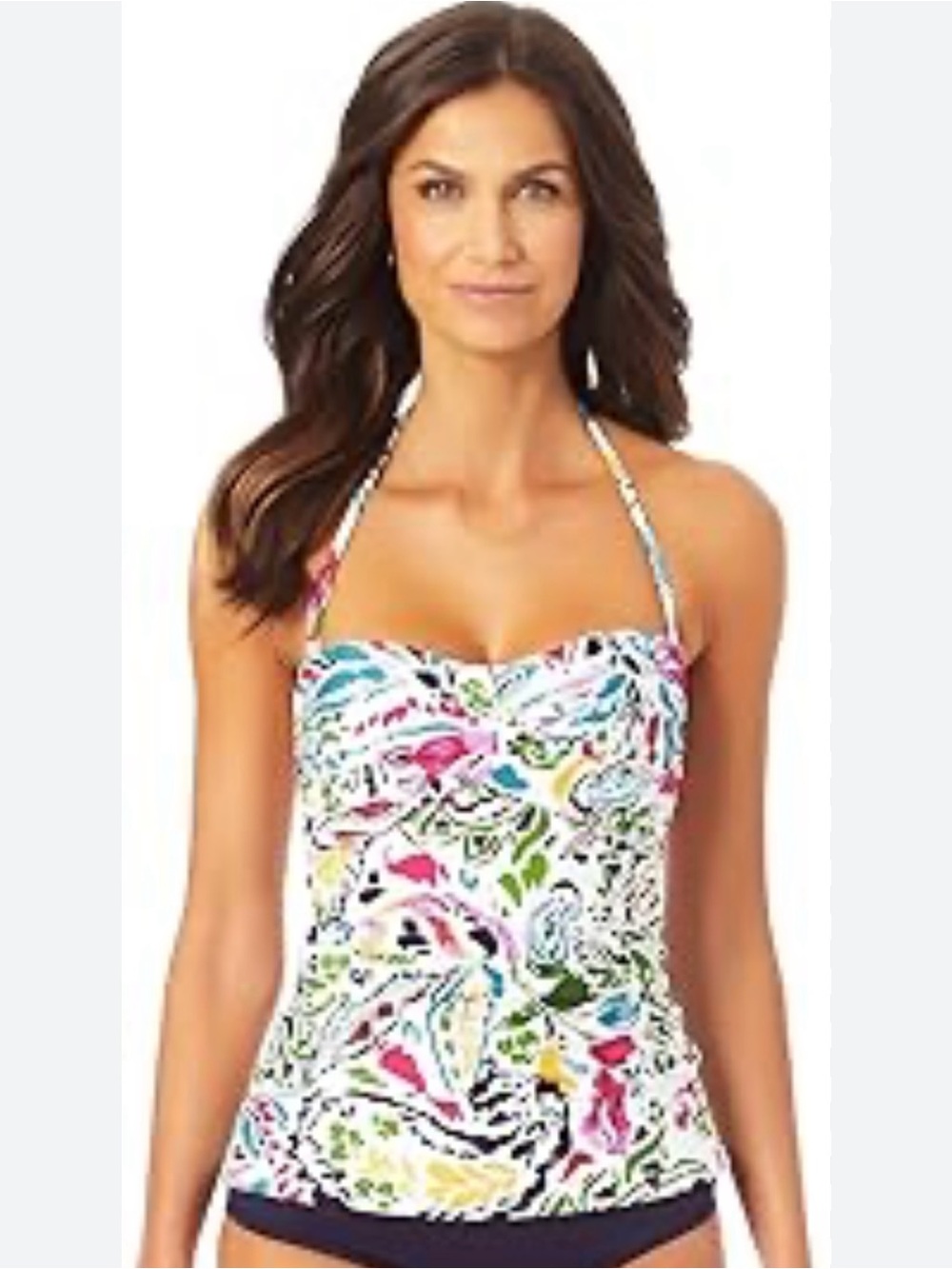Anne Cole White Floral Halter Tankini Top with Pink Blue and Green Accents